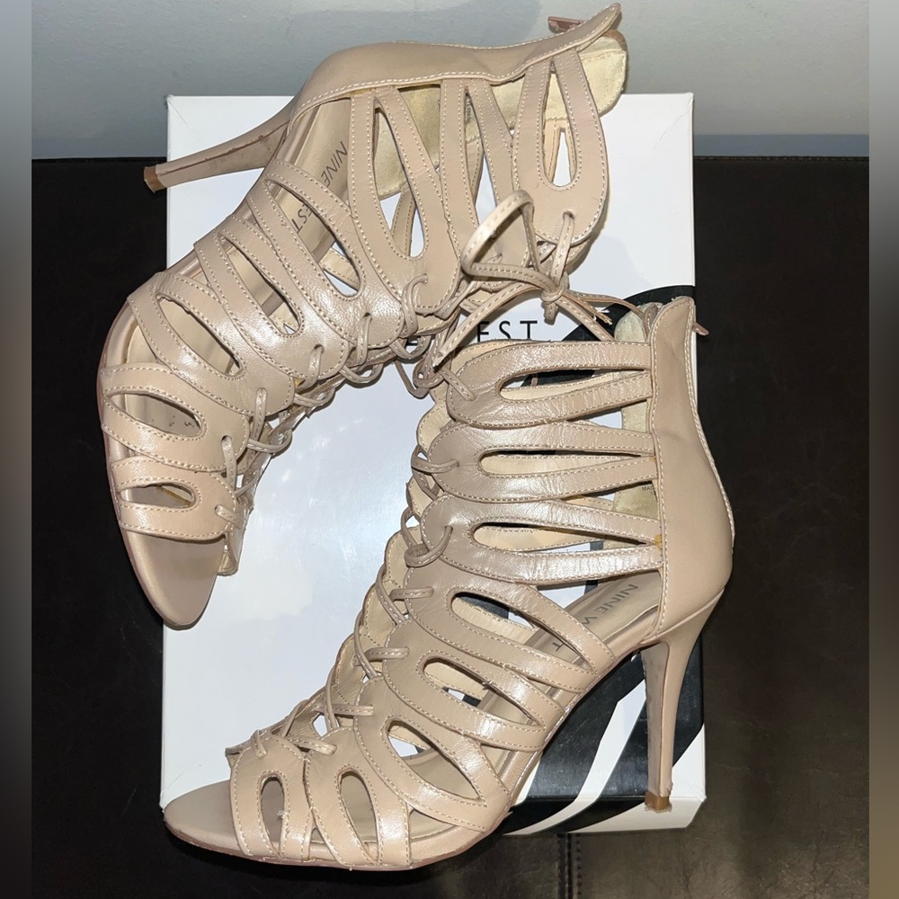 Nine West Lace-Up Open-Toe Cutout Bootie